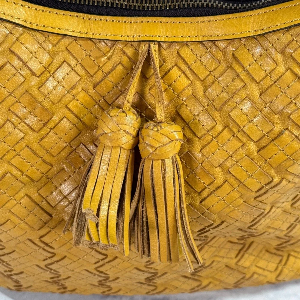 Patricia Nash Maissana Hobo Mustard Yellow Braided Stitch Leather Bag‎
